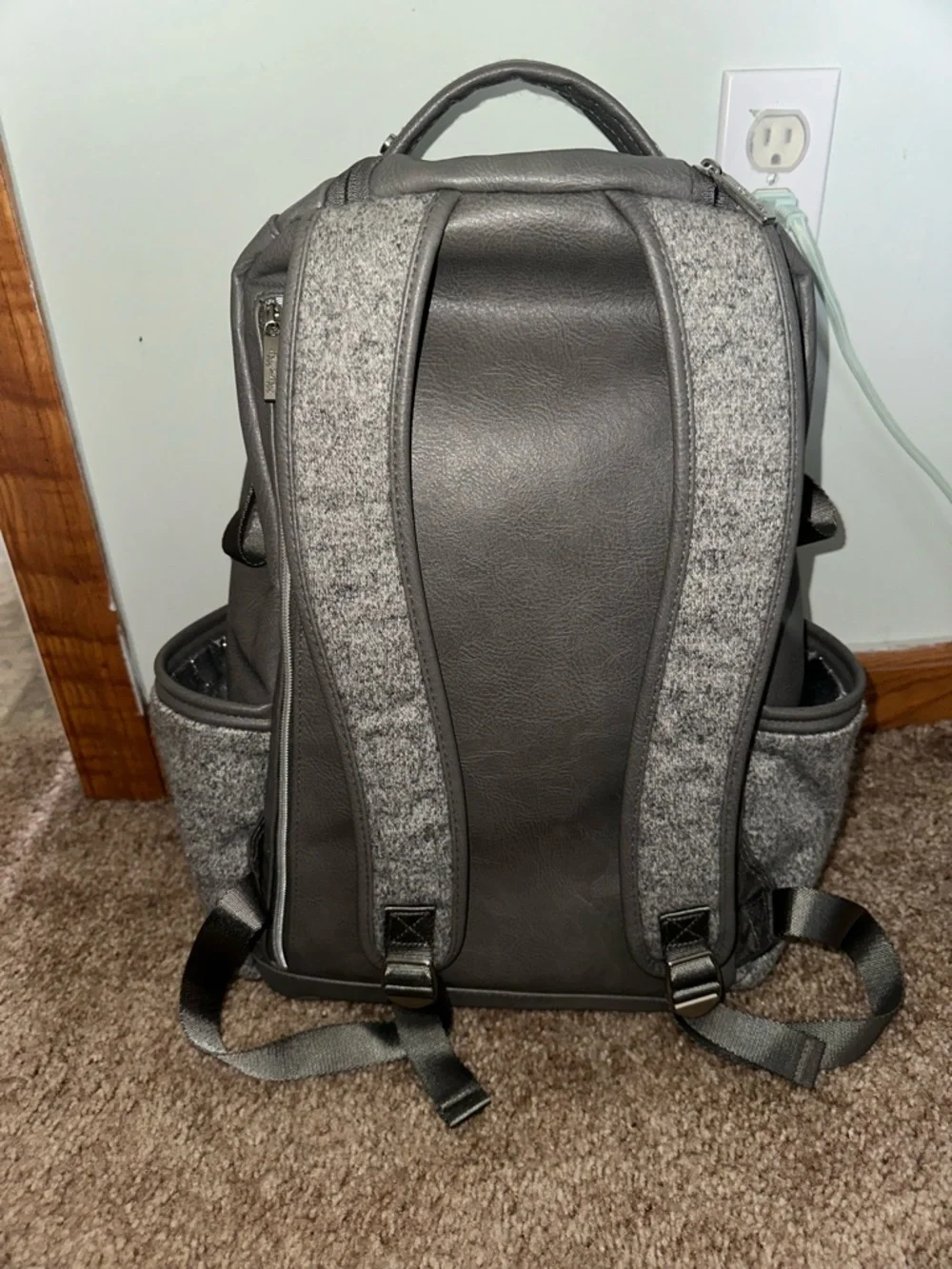 Itzy Ritzy Gray Felt and Faux Leather Convertible Backpack